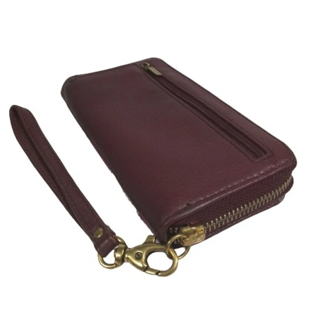 FOSSIL Quinn Slim Leather Clutch Wallet Wristlet MULTI COLOR Pink Burgundy Gray